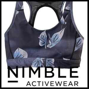 Nimble Activewear Blue/Black Floral Keyhole Back Sports Bra (S)